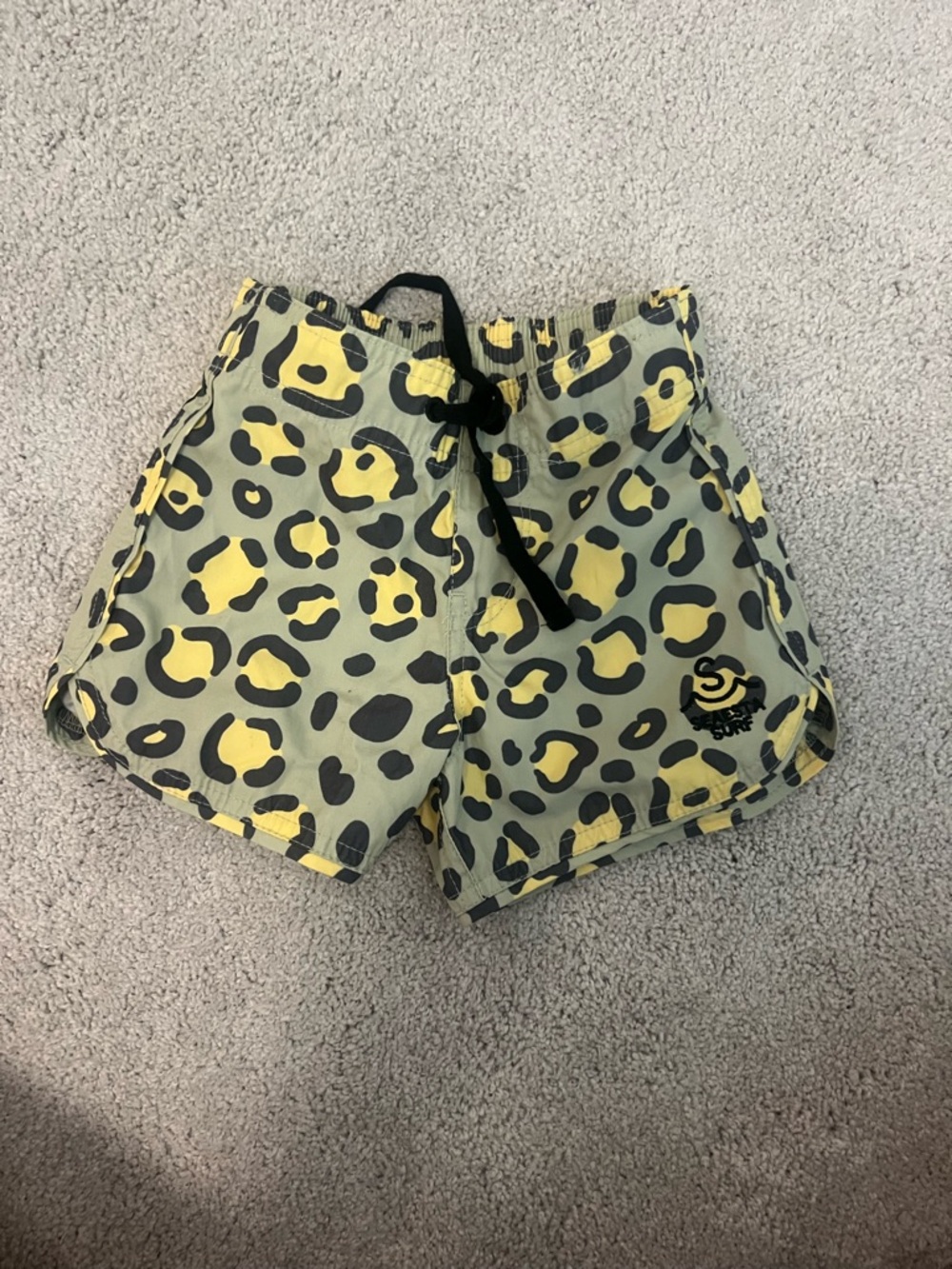 Seaesta Surf Leopard Print Drawstring Shorts in Yellow & Olive